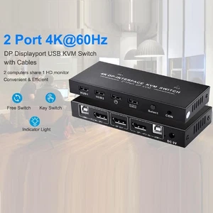 2x1 Displayport KVM Switch 4K/60Hz DP USB KVM Switcher, 2 PC share 1 monitor - Afbeelding 1 van 12