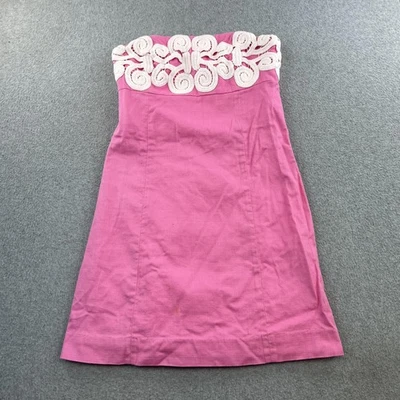 Lilly Pulitzer Dress Womens 6 Pink Strapless Lace Trim Shift A-Line Sundress - Image 1 of 4