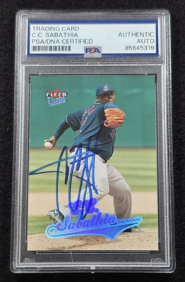 2004 CC SABATHIA Signed Fleer Ultra Baseball Card-YANKEES-INDIANS-PSA - Image 1 of 4