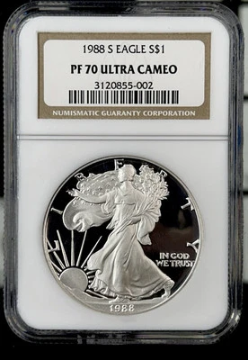 1988 S Proof Silver Eagle NGC PF70 ULTRA CAMEO GC261 - Image 1 of 2