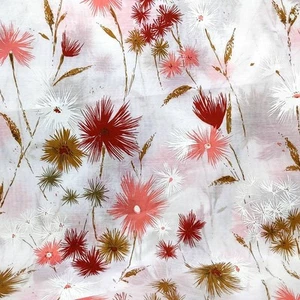 Semi-Sheer Wild Flowers Floral Fabric, Red Pink Green White, Vintage 3.5y - Picture 1 of 11