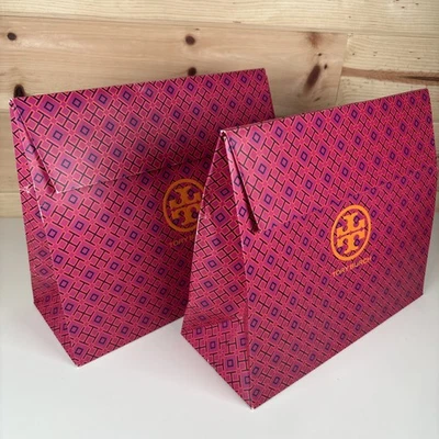 NEW Tory Burch Gift Bag Logo Flap Instant Closure 12” x 10” x 5” Pink Orange - Image 1 of 4