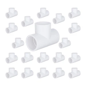 1/2-inch PVC 3-Way Tee Fittings (20 Pack), White, Furniture Grade PVC, Tee Co... - Picture 1 of 7