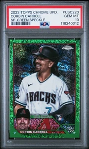 2023 Topps Chrome Update CORBIN CARROLL SP Variation Green Speckle /99 RC PSA 10 - Picture 1 of 2