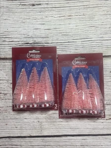Cobblestone Corners Trees PINK Bottle Brush Peppermint Base 4” NEW 3 Pk Set Of 2 - Picture 1 of 6