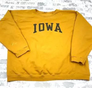 Vintage Iowa Hawkeyes Sweatshirt Men XXL Yellow Crewneck Sweater Heavy Y2K Worn* - Picture 1 of 12