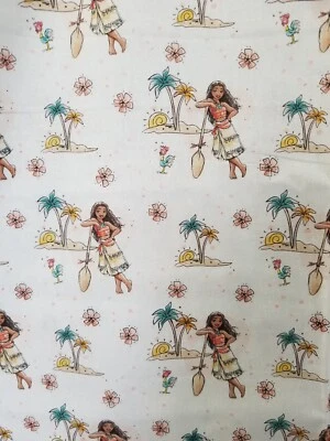 Moana Vibes Fabric Disney Princess 1 1/3 Yard x 42" Rooster Palm Trees - Image 1 of 4