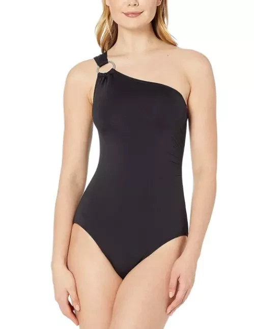 Michael Kors Iconic Solids One Shoulder One-piece Women's Size 16 Black
