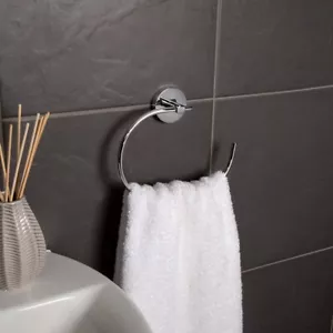 Croydex Flexi-Fix Chrome Towel Ring Open Ring, Bathroom Accessories, - Pendle - Picture 1 of 7