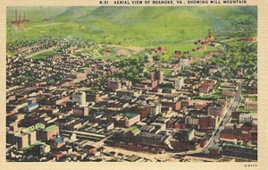 Roanoke Virginia VA ~ Aerial View of Roanoke w/ Mill Mountain~Linen Postcard UNP - Picture 1 of 2