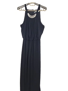 Women's Dress Small Jeweled Neckline Black Sleeveless Long Holiday Dress - Picture 1 of 11