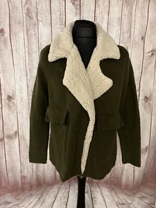 Zara Knit Damen Double Faced Open Jacket Faux Shearling Sherpa Medium Green - Bild 1 von 24