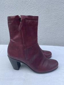 NEW ECCO Women US 11-11.5 EUR 42 Wine Leather Ankle Mid Calf Boots High Heel X - Picture 1 of 8