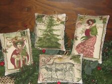 Christmas Decor  4 Fabric Bowl Fillers Wreath Accents Handmade Gift Vintage Look