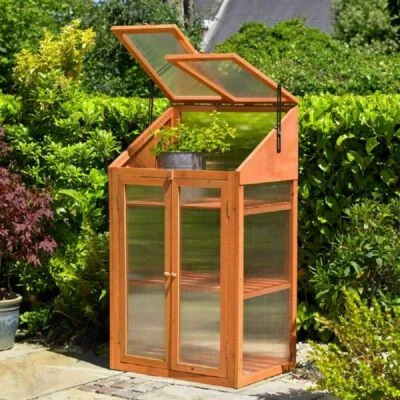 ABASEEN Wooden Greenhouse Transparent Poly-carbonate Glazing Double Door H120xW69xD51cm