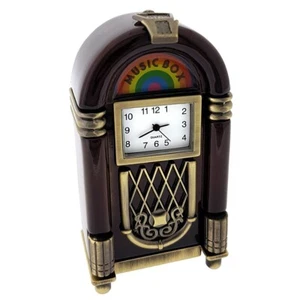 Mini Vintage Style Jukebox Desk Clock - Brown, Diecast, Novelty Collectible - Picture 1 of 6