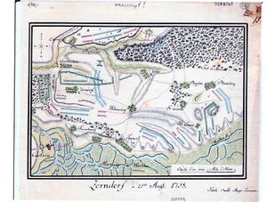 Antique map, MANUSCRIPT, Battle of Zorndorf (Sarbinowo Lubuskie, Poland), 1758 - Picture 1 of 2