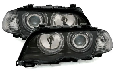 Angel Eyes Scheinwerfer Set weiße Ringe für 3er BMW E46 98- in Schwarz + Blinker - Bild 1 von 4