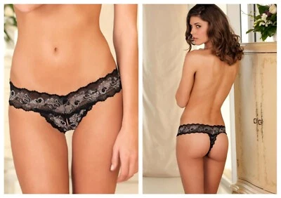 RENE ROFE CROTCHLESS BLACK LACE V THONG PANTY Size SM-ML - Image 1 of 4