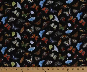 Cotton Butterflies & Moths Butterfly Insects Bugs Black Fabric Print BTY D573.41 - Picture 1 of 1