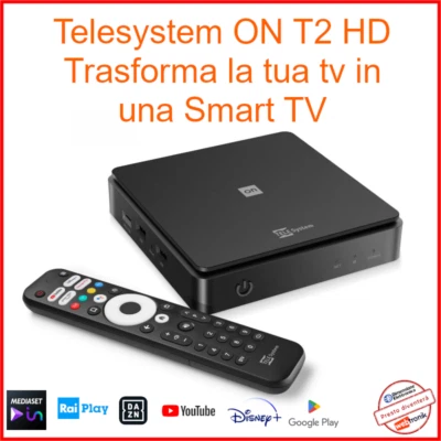 Decoder Digitale Terrestre DVB-T2 WiFi Telesystem ON T2 HD 1080p HEVC 10 bit TV - Immagine 1 di 4