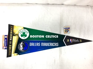 2024 NBA Finals Pennant & Pin Combo Lot Boston Celtics Dallas Mavericks Duel Set - Picture 1 of 4