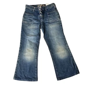 VTG Y2K Paris Blues Tie Front Denim Jeans Girls Sz 10 Pink Contrast Stitch - Picture 1 of 4