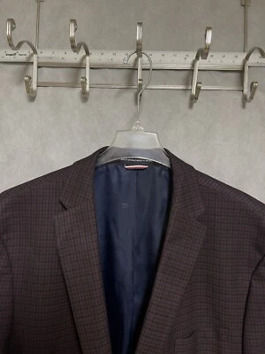 Tommy Hilfiger Blazer Hombre 52R Azul Granate Cuadros 2B Academia Abrigo Franela Lujo Foto 1 de 4