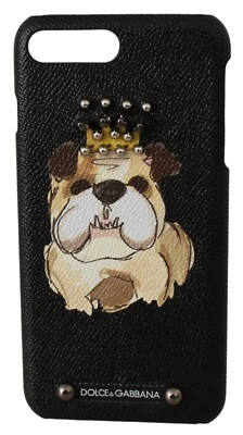 Funda protectora para teléfono DOLCE & GABBANA negra con tachuelas corona para perro iPhone 7-8 Plus PVP $400 Foto 1 de 4