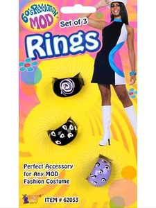60's revolution Mod costume accessory set of 3 plastic rings - Picture 1 of 1