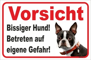 Schild S0352 Vorsicht Boston Terrier "Bissiger Hund" Gr. 15x20 bis 60x40cm Hund - Bild 1 von 1