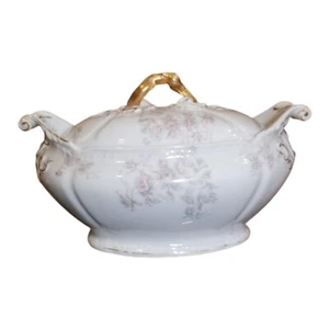 Beautiful BAWO & DOTTER Elite Works Limoges SOUP TUREEN Pink Flowers Gold Accent - Picture 1 of 9