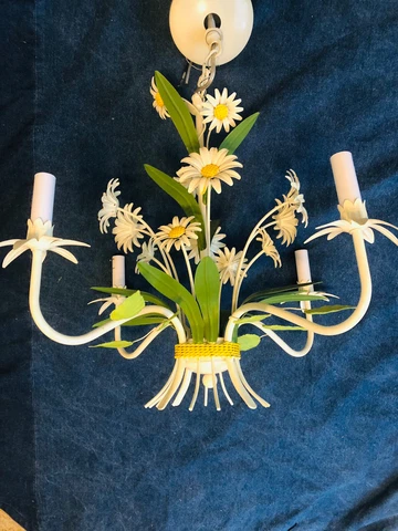 Vintage TOLE Metal daisy Flower Light FIXTURE Chandelier Garden Cover