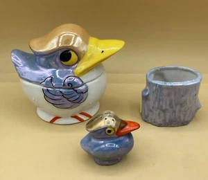 Vintage Gabbiano Pellicano Uccellino Creamer Stuzzicadenti Sale Shaker Lusterware Giappone - Foto 1 di 12