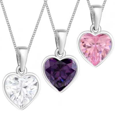 Zirkonia Herz Anhänger Hals Kette 925 Sterling Silber Herzkette  - Bild 1 von 4