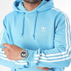 FELPA CON CAPPUCCIO NUOVA UOMO ADIDAS ORIGINALS 3 STRISCE TRIFOGLIO ~TAGLIA SMALL #IR9862 BLU - Foto 1 di 6