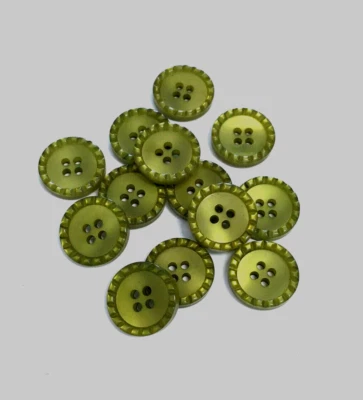 24 Buttons Pearlized Green Chartreuse Rim Plastic 4-Hole Sewing 15 mm #GR13 - Image 1 of 4