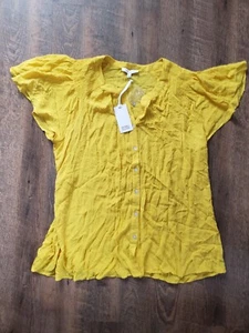 Womens 1X Rose & Olive Yellow Gauze Spring Shirt - Picture 1 of 4