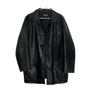 Vintage LANDS END Leder Blazer Mantel Jacke schwarz gefüttert Wolle Herren Gr. M - Bild 1 von 10