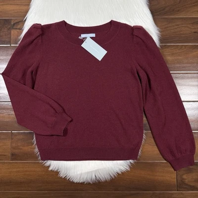 Antonio Melani Size Medium Zinfandel Lisa Puff Sleeve Cashmere Pullover Sweater - Image 1 of 4