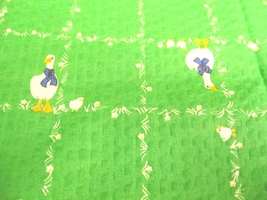Seersucker Fabric Wamsutta Geese and Chicks on Green Squares BTY x 44 - Picture 1 of 8