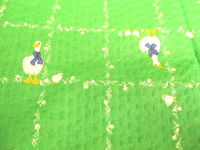 Seersucker Fabric Wamsutta Geese and Chicks on Green Squares BTY x 44 - Image 1 of 4