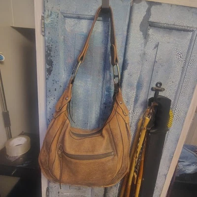 Cartera de hombro vintage extremadamente rara Nike Hobo Y2K de cuero marrón para mujer años 90 Foto 1 de 4