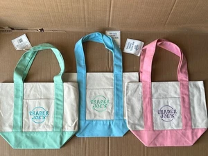 Trader Joe's Pastel Mini Canvas Tote Bags 2025 LIMITED EDITION NWT LOT OF 3 - Picture 1 of 2