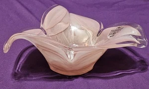 Murano Italian Handcrafted  Pink Flower Glass Bowl Italy - Picture 1 of 3