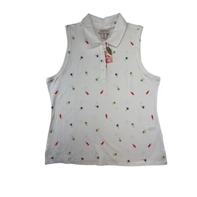 Tommy Bahama Everyday Active 白色热带印花无袖 Polo 衫 XL 全新 — 第 1/4 张图片
