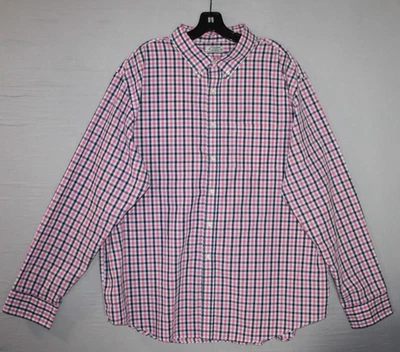 Camisa con botones Reed Edward para hombre manga larga rosa azul a cuadros 100 % algodón 2XL Foto 1 de 4