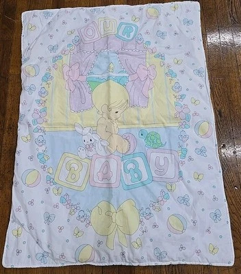 Manta de bebé vintage hecha a mano Precious Moments acolchada nuestro bebé Foto 1 de 4
