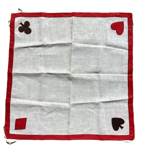 Vintage Leinen Karten Tisch Abdeckung Applikation Herz Spaten Diamond Club 29x30" Spieleabend - Bild 1 von 17