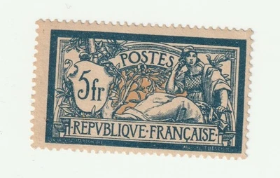 ♣ Timbre France Merson N° 123 Neuf * 5F Bleu et chamois TBeau - Photo 1/4